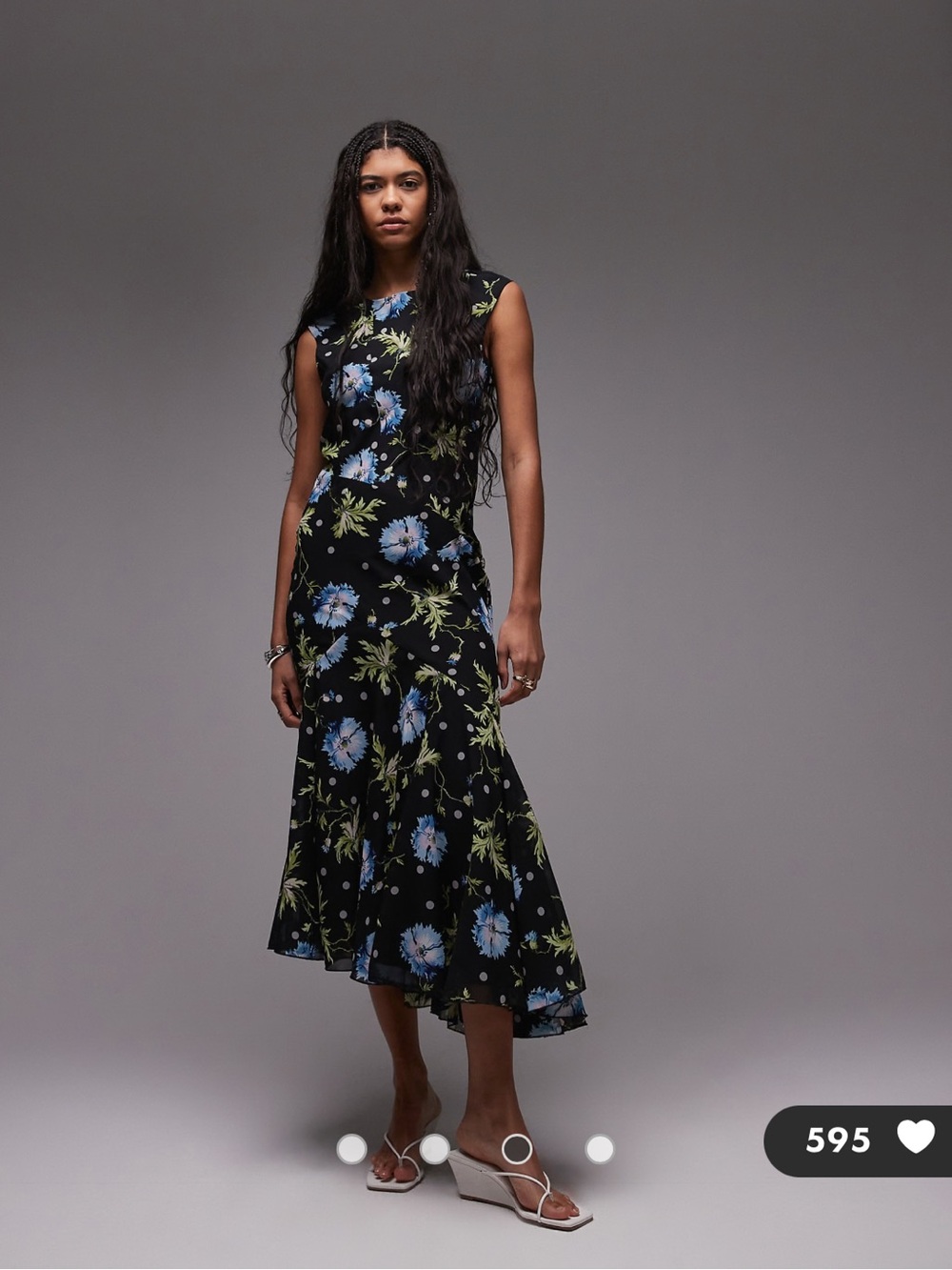 Topshop Black Dress with Light Blue Floral Accent and Asymmetrical Strap